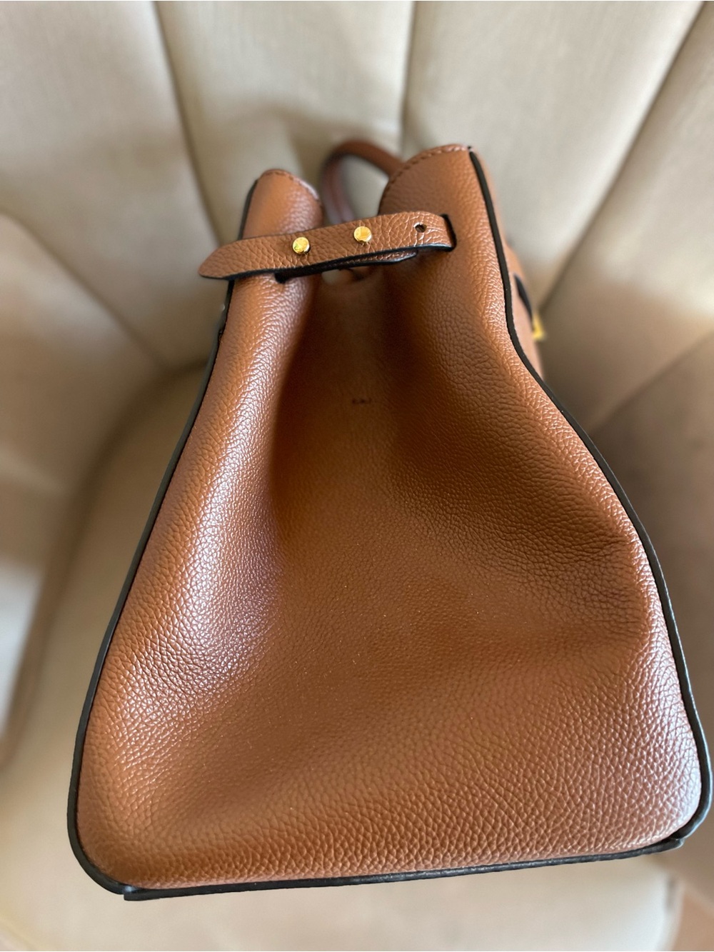 DeMellier Tan-Brown Leather Top-Handle Satchel with Gold Hardware - Picture 11 of 15